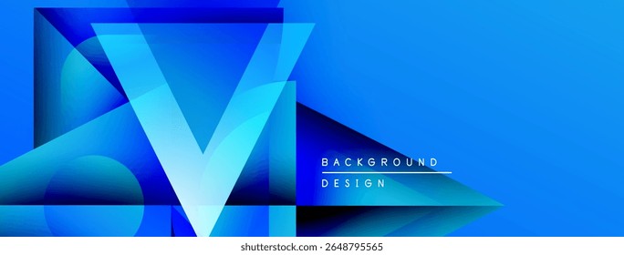 Abstract blue design features layered geometric shapes. Gradient colors create dynamic visual effect. Modern background suitable for digital projects.