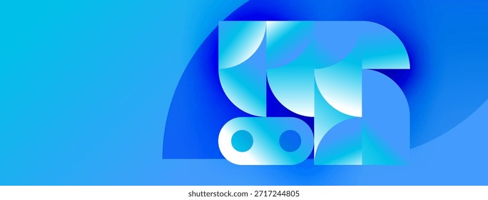 El diseño azul Abstractas presenta Formas en capas, Gradientes y curvas suaves. Estética moderna, colores vibrantes, ilustración digital.