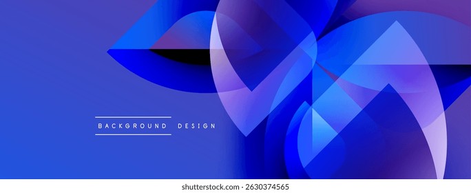 Abstract blue design features overlapping shapes. Gradient colors create dynamic visual effect. Modern background suitable for various projects.