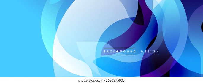 Abstract blue design features overlapping circles, gradients. Modern aesthetic, clean lines, vibrant colors create dynamic visual effect.