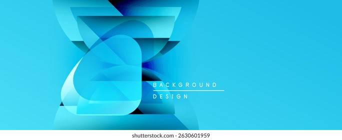 O design azul abstrato apresenta formas sobrepostas, gradientes e composição dinâmica. Estética moderna adequada para fundos, banners, apresentações.