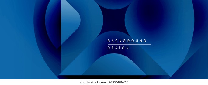 Abstract blue design features overlapping circles, gradients. Modern aesthetic, suitable for backgrounds, presentations. Minimalist style.