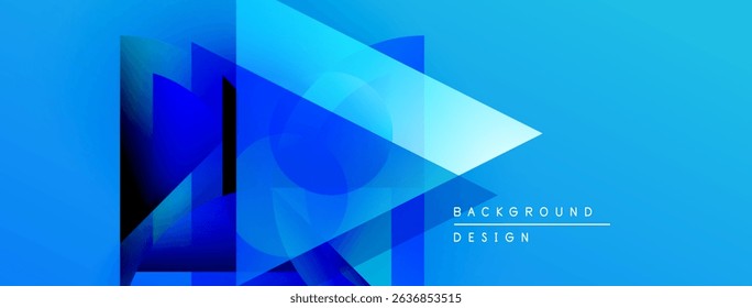 Abstract blue design features overlapping geometric shapes, gradients, light effects. Modern background suitable for digital projects.