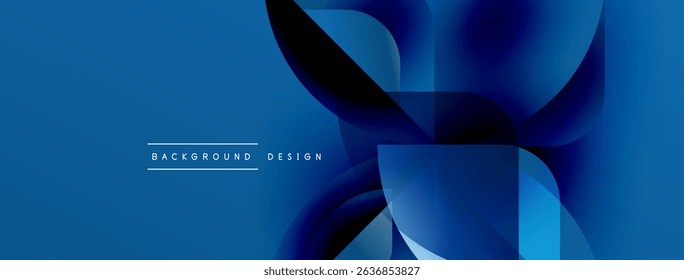Abstract blue design features overlapping shapes, gradients. Modern aesthetic suitable for backgrounds, presentations. Minimalist style.