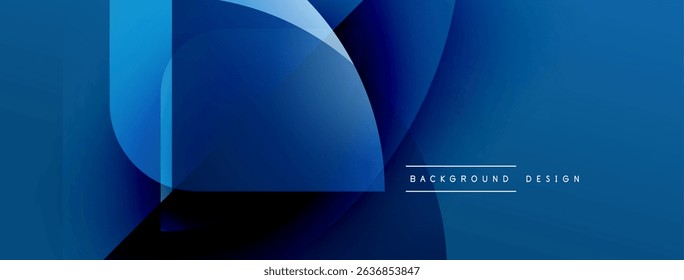 Abstract blue design features overlapping shapes, gradients. Modern aesthetic suitable for banners, backgrounds, presentations. Clean, simple composition.