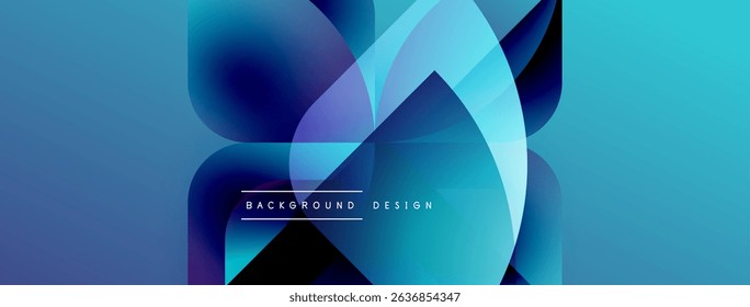Abstract blue design features overlapping shapes, gradients. Modern aesthetic, suitable for backgrounds, presentations. Minimal text present.
