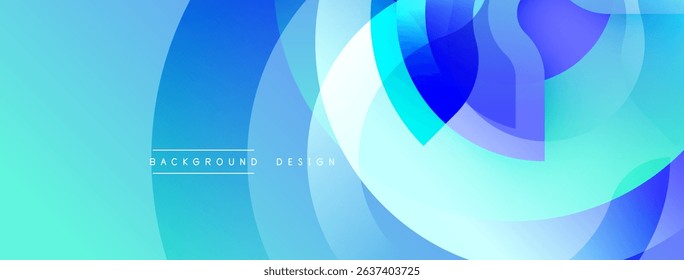 Abstract blue design features overlapping circles, gradients. Modern aesthetic, suitable for backgrounds, presentations. Smooth transitions create depth.