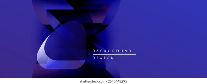 Abstract blue design features overlapping shapes, gradients. Text reads background design. Modern, dynamic visual presentation.