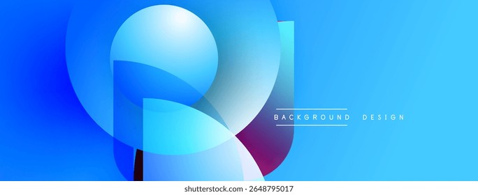 Abstract blue design features overlapping circles, gradients. Modern aesthetic suitable for backgrounds, presentations. Clean, vibrant composition.