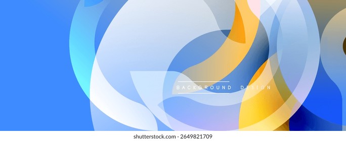 Abstract blue design features overlapping circles, gradients. Modern, dynamic composition creates visual interest. Smooth transitions, vibrant colors.