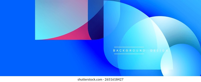 Abstract blue design features overlapping shapes, gradients. Modern aesthetic, suitable for backgrounds, presentations. Minimal text present.