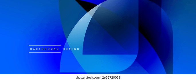 O design azul abstrato apresenta formas sobrepostas, gradientes. Estética moderna, adequada para fundos digitais, apresentações. Composição simples e limpa.