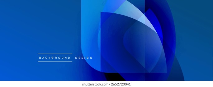 O design azul abstrato apresenta formas sobrepostas, gradientes. Estética moderna adequada para banners, fundos, apresentações. Texto mínimo presente.
