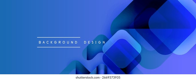 Abstraktes blaues Design mit überlappenden Quadraten, Farbverläufen. Moderne Ästhetik geeignet für Hintergründe, Präsentationen. Saubere, einfache Zusammensetzung.