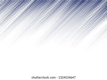 Abstract blue diagonal halftone texture on white background with copy space. Dots pattern. Vector illustration