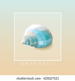 Abstract blue diamond sea shell on a sandy beach vector illustration . Summertime season concept greeting card template
