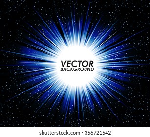 Abstract blue digital background design with a burst, lens flare. Vector illustration