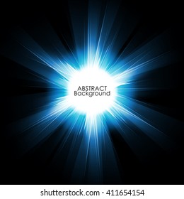 Abstract blue digital background design with a burst, lens flare. Vector illustration
