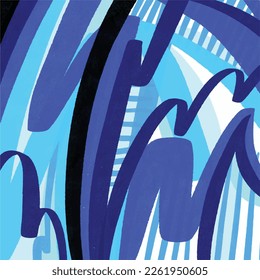 Resumen de fondo vectorial texturado de pincel digital azul aislado en plantilla de fondo de fondo cuadrado. Genial y tranquilizador telón de fondo de concepto para publicación en medios sociales, papel e impresión textil, afiche.