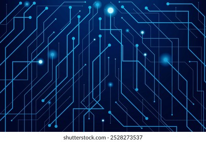 Abstract blue digital circuit board on dark technology background. Abstract circuit connecting lines and points on motherboard. AI innovation concept Future vector illustration