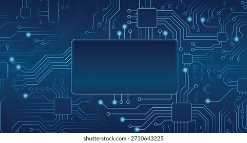 Fondo azul Abstractas de la placa de circuito digital con los Elementos de la tecnología del microchip