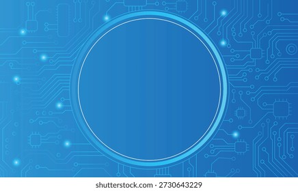 Fundo azul abstrato da placa de circuito digital com elementos de tecnologia de microchips