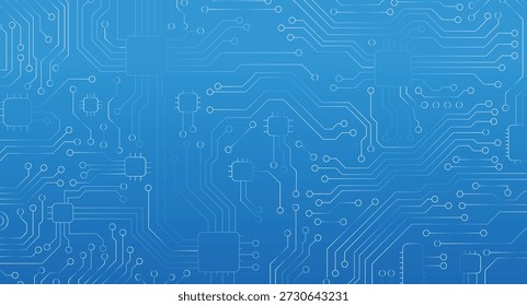 Fondo azul Abstractas de la placa de circuito digital con los Elementos de la tecnología del microchip