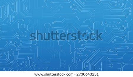 Abstract blue digital circuit board background with microchip technology elements