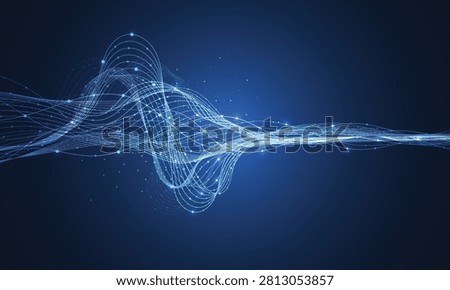Abstract blue digital data wave technology background with glowing nodes and plexus lines