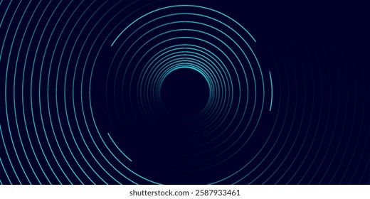 Abstract blue digital dynamic circle line on dark background. Futuristic hi-technology concept. Sound wave.