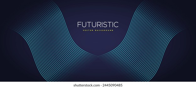 Abstract blue digital dynamic swirl lines on dark background. Futuristic hi-technology concept. Vector background	