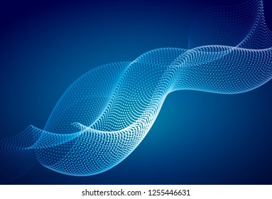 Abstract blue digital landscape with flowing particles. Cyber or technology background.