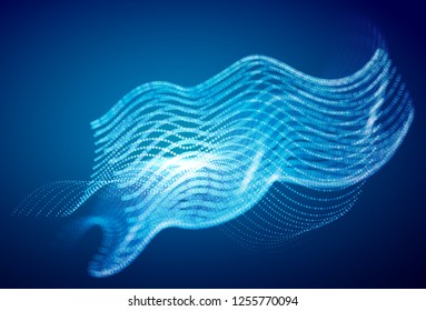 Abstract blue digital landscape with flowing particles. Cyber or technology background.