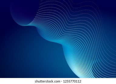 Abstract blue digital landscape with flowing particles. Cyber or technology background.