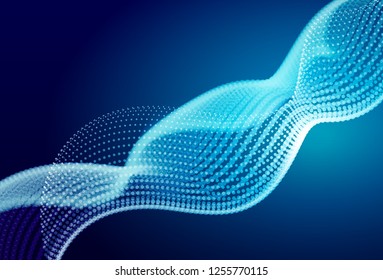 Abstract blue digital landscape with flowing particles. Cyber or technology background.