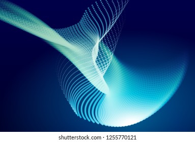 Abstract blue digital landscape with flowing particles. Cyber or technology background.