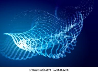 Paisaje digital azul Abstractas con partículas que fluyen. Cibertecnología o antecedentes.