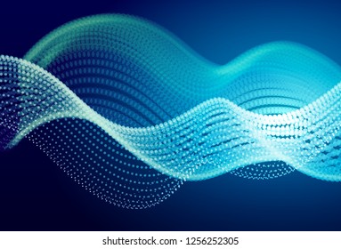 Abstract blue digital landscape with flowing particles. Cyber or technology background.