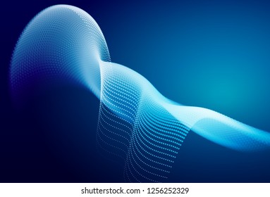 Abstract blue digital landscape with flowing particles. Cyber or technology background.
