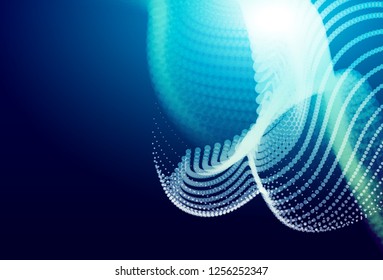 Abstract blue digital landscape with flowing particles. Cyber or technology background.