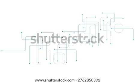 Abstract blue digital network lines with rounded corners and dots on a clean white background for technology