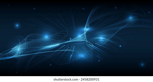 Abstract blue digital technology futuristic background with wireframe dots connecting network.Future technology and data communication concepts. 