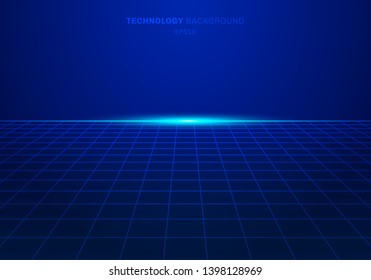 Patrón cuadrado de tecnología digital azul abstracto en el fondo con luz explosiva. Ilustración del vector