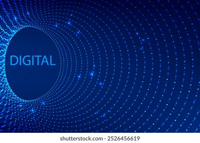 Abstractas patrón de túnel digital azul o agujero de gusano. Esquema con agujeros. Malla de túnel 3D. Textura azul de alta tecnología. Tecnología o ciencia Ilustración vectorial.