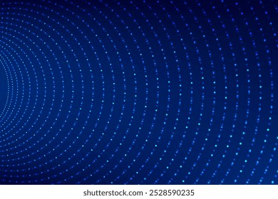 Abstract blue digital tunnel pattern or wormhole. Outline with holes. 3d tunnel mesh. Blue hi-tech texture. Technology or science vector illustration.