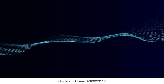 Abstract blue digital wave with glowing dots on dark background, symbolizing data flow, technology, sound waves, or futuristic network design.

