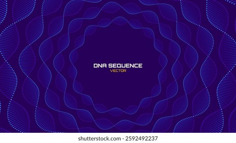 Abstract Blue DNA Molecule Helixes Circle Frame. Gene Editing Genetic Engineering Concept. Geometric Science Medical Tech Background. Vector Illustration.