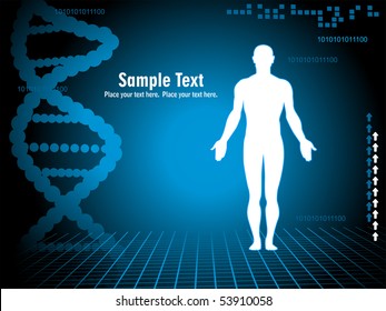 abstract blue dna spiral background with people silhouette