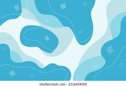 Resumen de doodles azules diseño de arte estilo decorativo. Mínima plantilla de fondo marino azul claro. Vector de ilustración