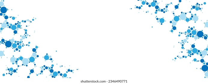 Abstract blue dot background frame. Texture of circles, spheres, balls, particles. The pattern of a chaotic grid. Banner for website, business, presentations, technology, medicine. Vector illustratio